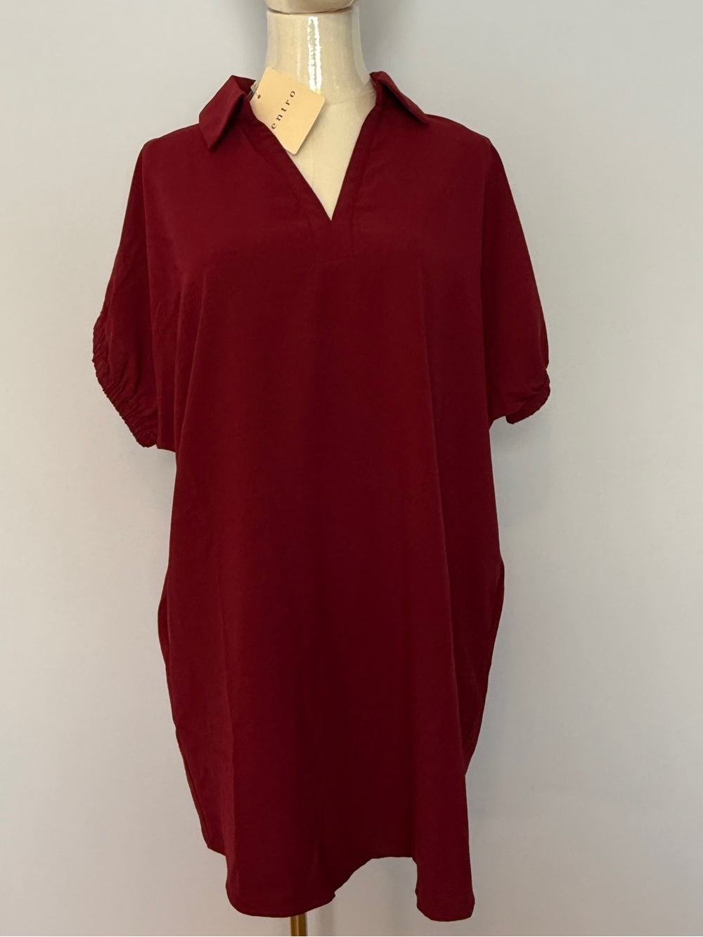 Entro - Relaxed Fit Lined Tunic Dress in Burgandy